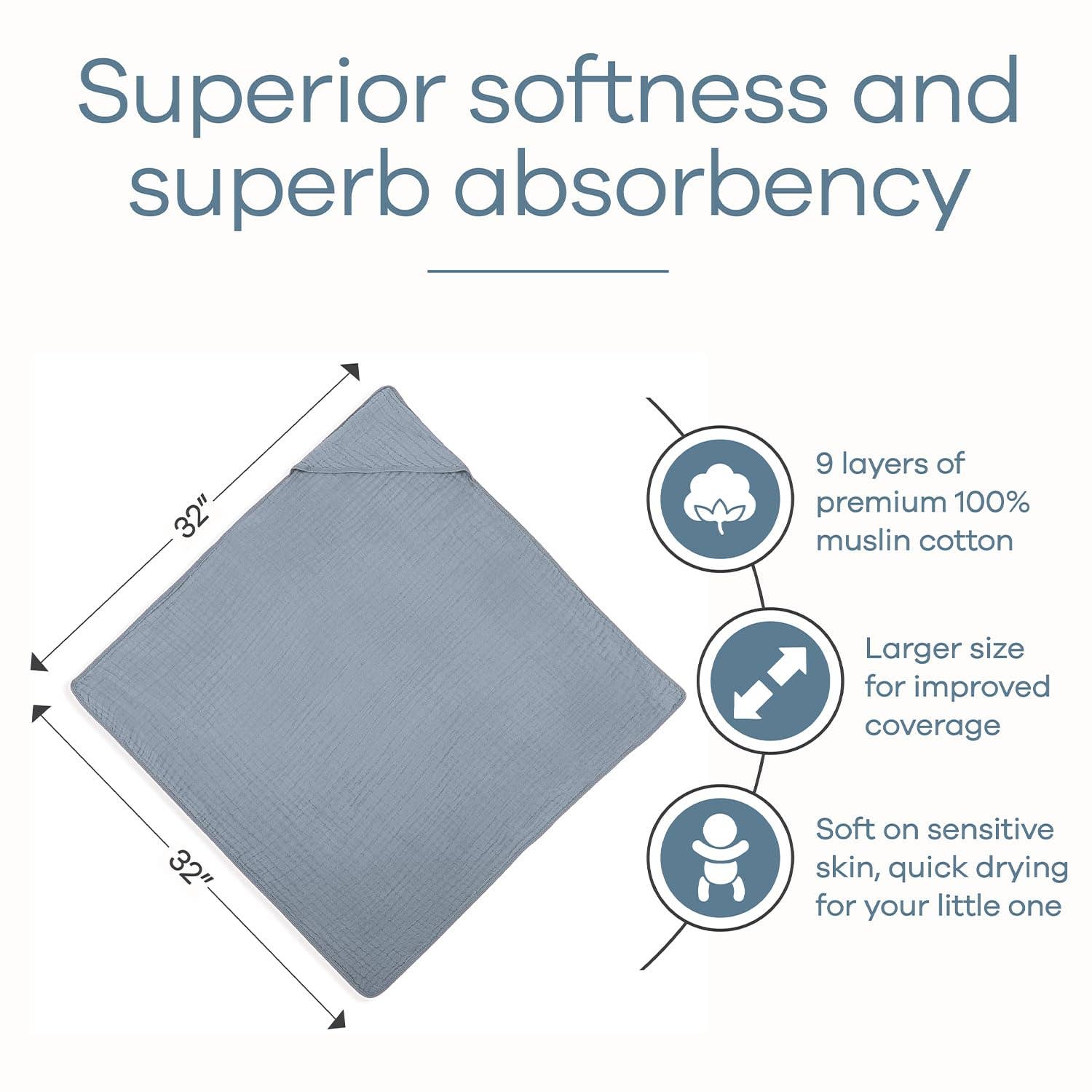 Comfy Cubs - Wholesale Hooded Towel - Kids & Baby - Baby Hooded 9 Layer Muslin Cotton Towel for Kids46