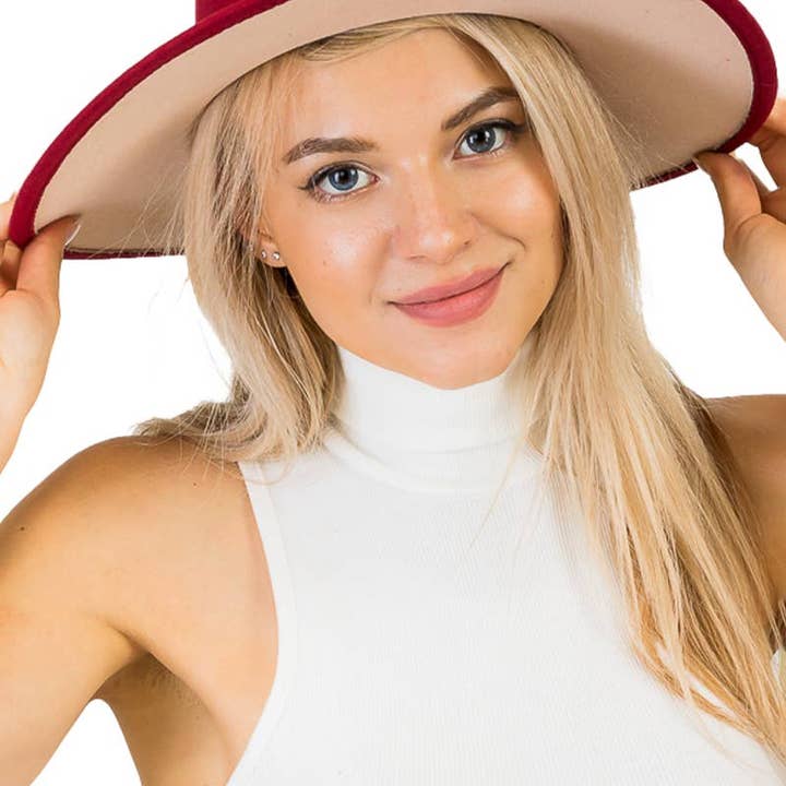 Cap Zone - Wholesale Fedora - Women's - Red Bottom Black Belt Rancher Hat Wide Brim2