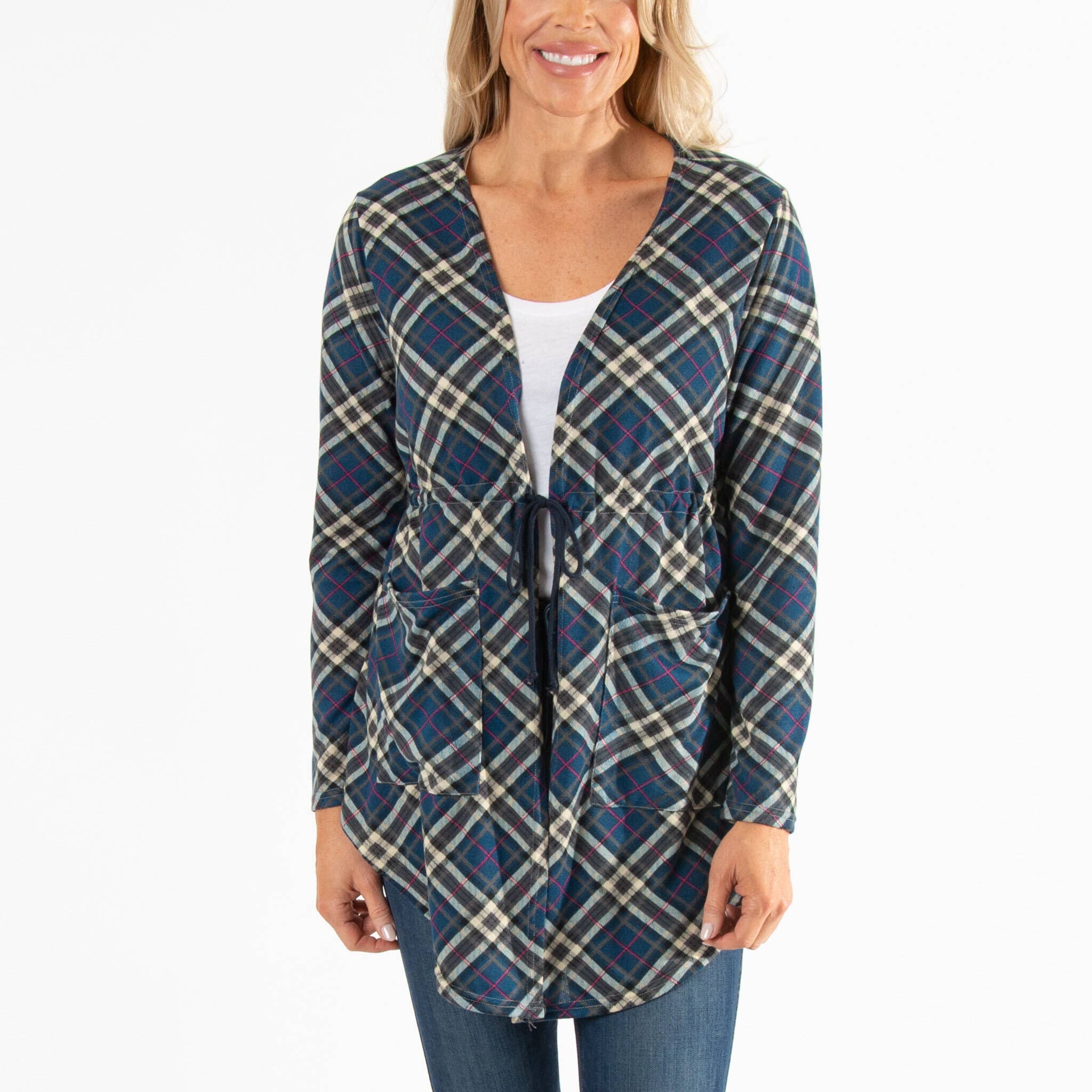 Elsie & Zoey - Vente Cardigan – femme - Soldes - Cardigan asymétrique en jersey Kate à nouer sur le devant1