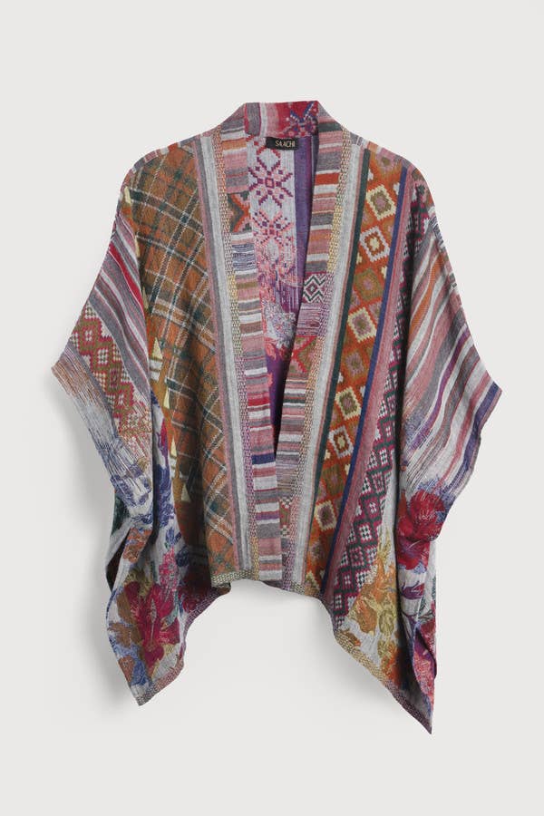 SAACHI – wholesale Poncho – Women's – Floral Geometric Short Open Poncho0