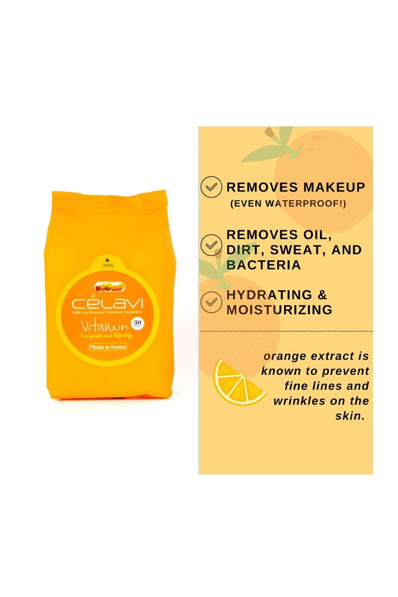 PINEAPPLE Beauty - Wholesale Face & Body Wipes - Celavi MT007 Vitamin Makeup Cleansing Towelette - 6pc5