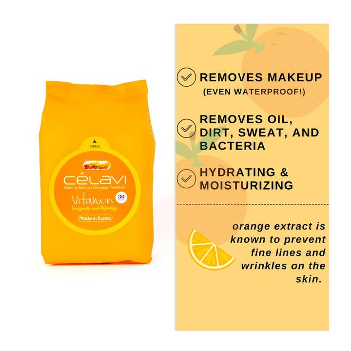 PINEAPPLE Beauty - Wholesale Face & Body Wipes - Celavi MT007 Vitamin Makeup Cleansing Towelette - 6pc5