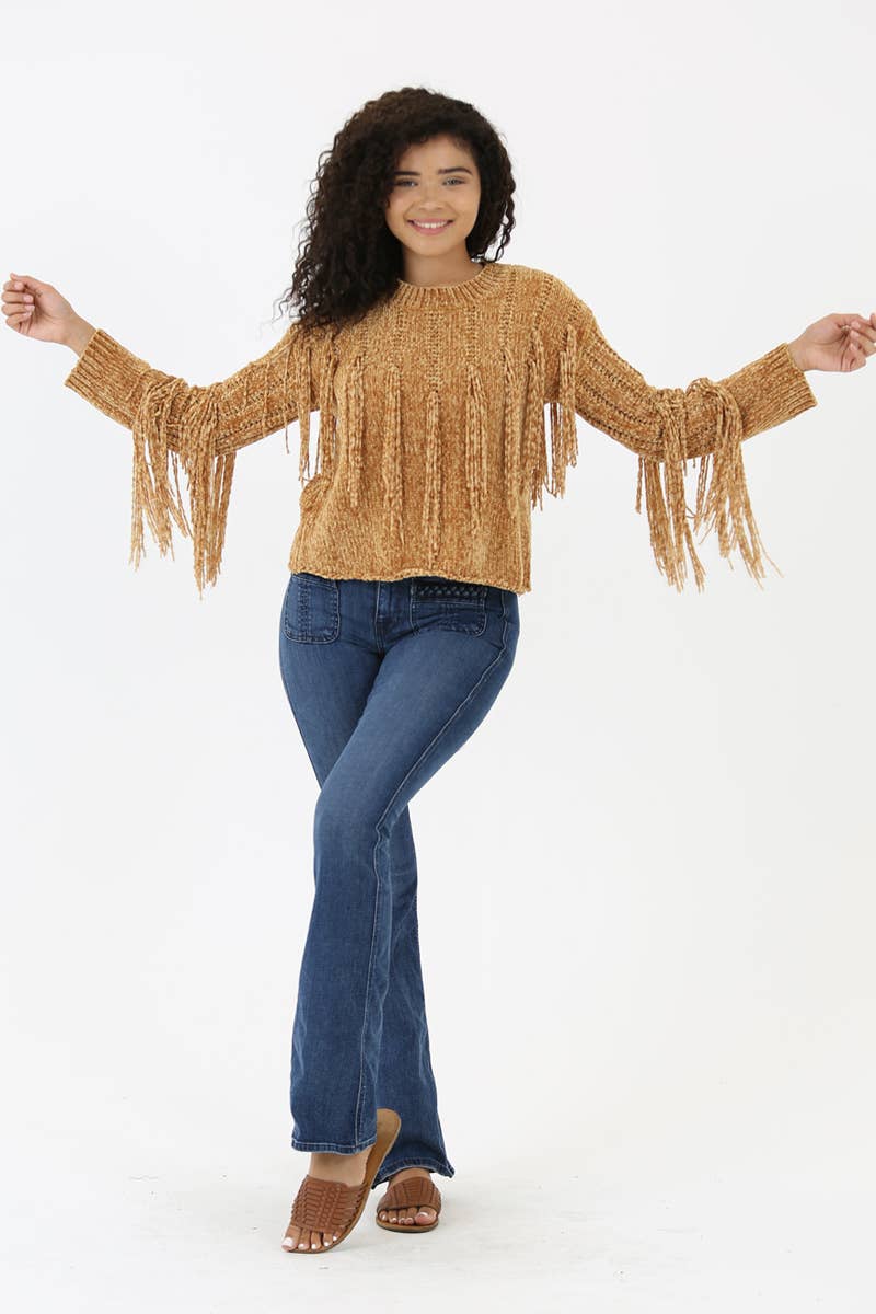 ANGIE - Wholesale Knit Sweater - Women's - XHH31-ASIS CHENILLE FRINGE PULLOVER SWEATER5