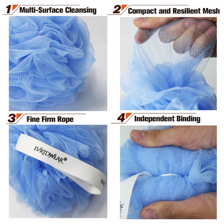 EvridWear - Vente Éponges de bain - Veridwear Lot de 3 éponges de bain exfoliantes pour la douche (doux à doux)5