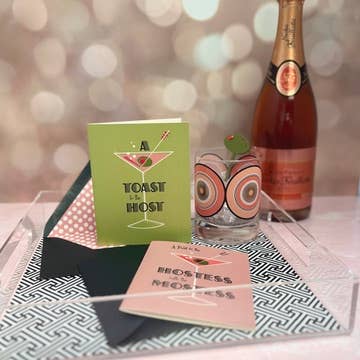 Mod Lounge Paper Company - Wholesale Thank You Card - A Toast to the Host Mid Century Modern Martini & Olive Card3