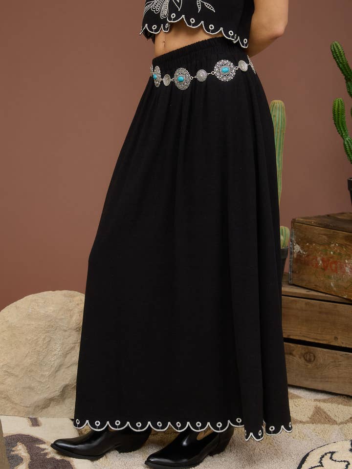 Blu Pepper - Wholesale Skirt - Women's - HIGH WAIST SCALLOP HEM MIDI SKIRT-BACKORDER