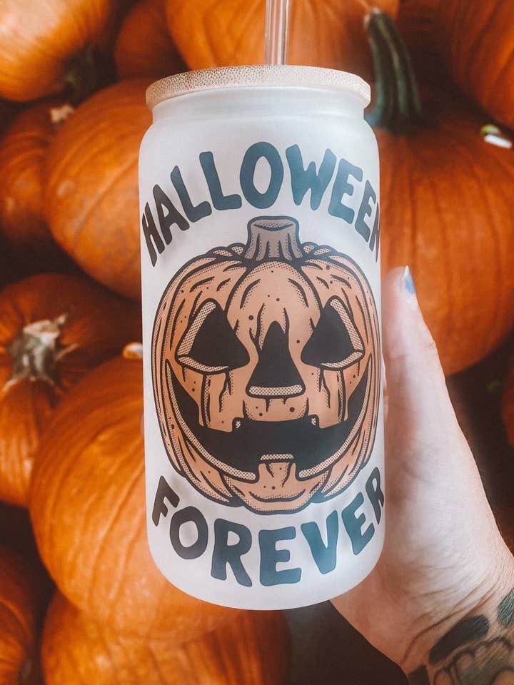 Bicchiere in vetro satinato Halloween Forever per la vendita all'ingrosso da parte di NOT YOUR AVERAGE BABE CO