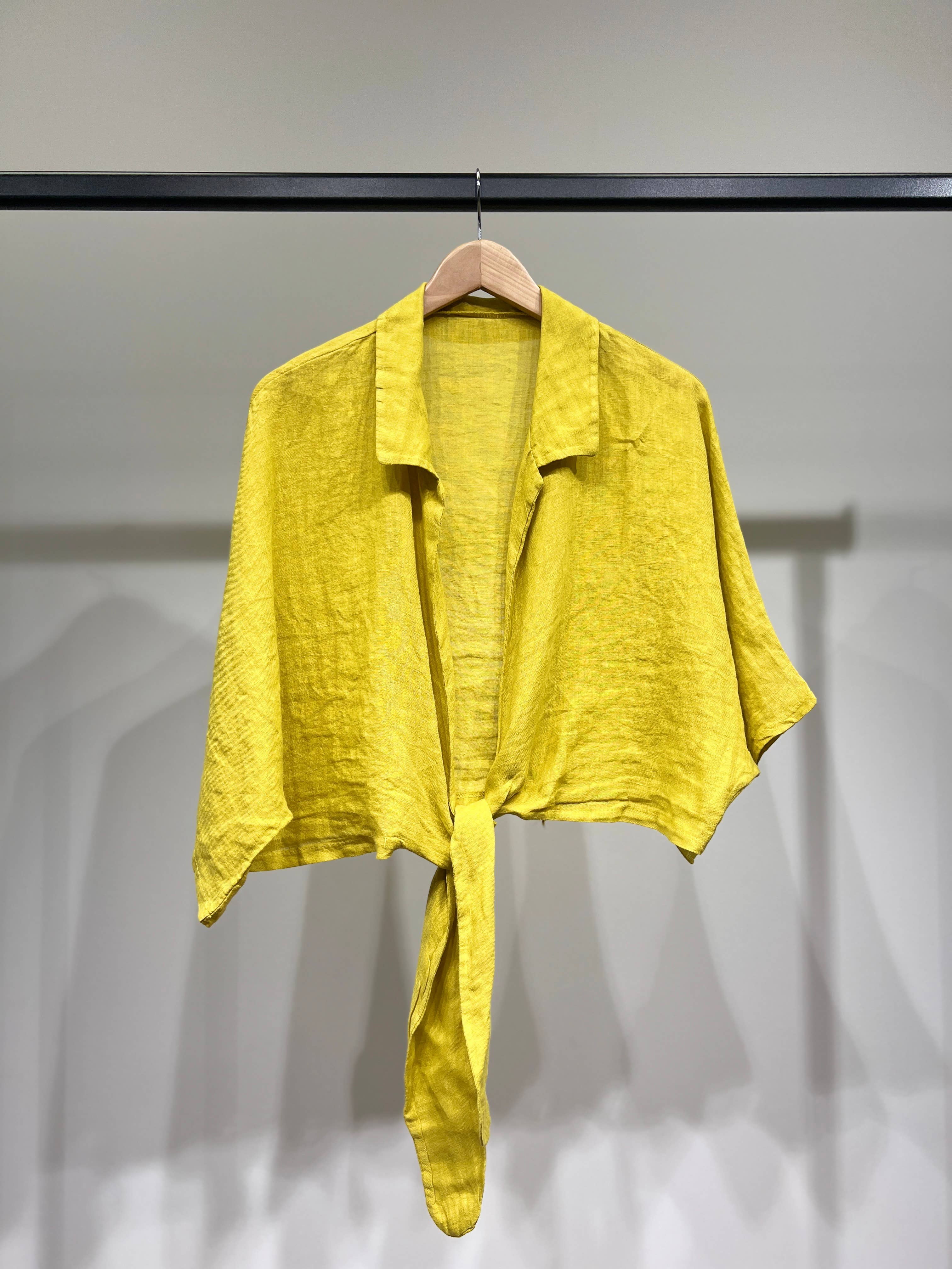 L'Emotion - Venta al por mayor Blusa - Mujer - Blusa corta de lino 100 % con mangas 3/4 y nudo11