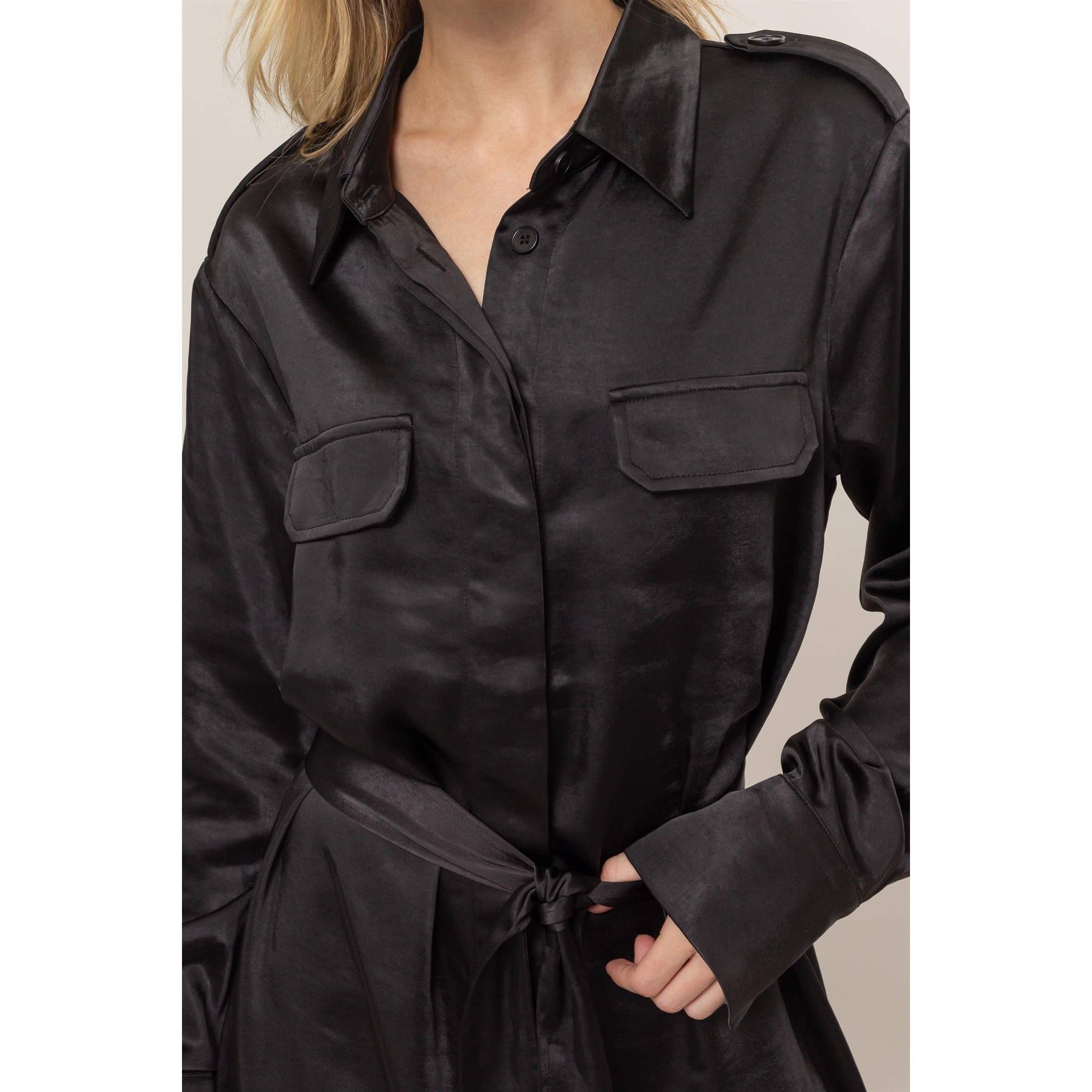 HYFVE – Engroshandel Kjole - Dame – Mat satinbæltet midi-skjortekjole14