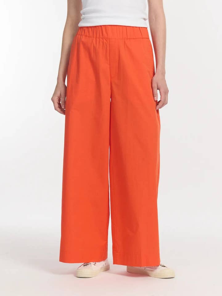 LABDIP - Wholesale Pants - Women's - Wide Poplin Trousers with Elastic Waist UKA Tangerine
