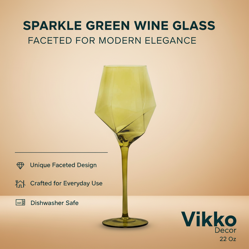 Kadra Kitchenware - Wholesale Wine Glass - Vikko Decor - Sparkle, Green, Wine Glass, 22 Oz3