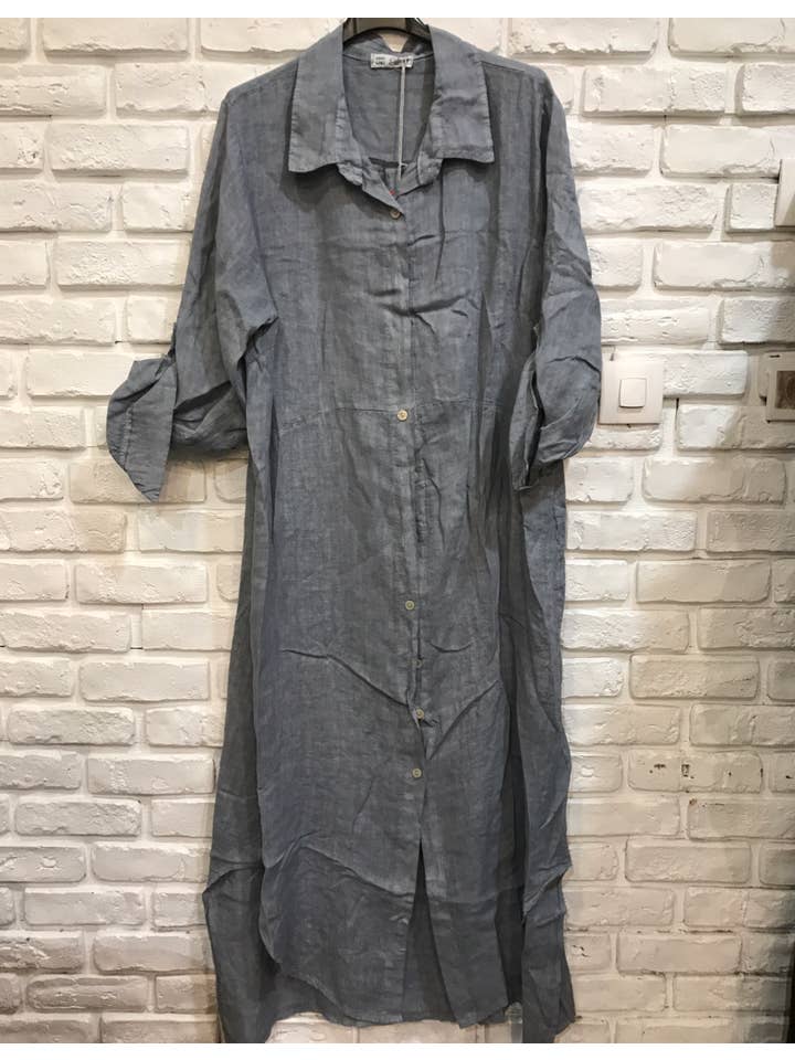 la maison des fibres naturelles - Wholesale Button Down Shirt - Women's - Long shirt dress 68036 100% LINEN