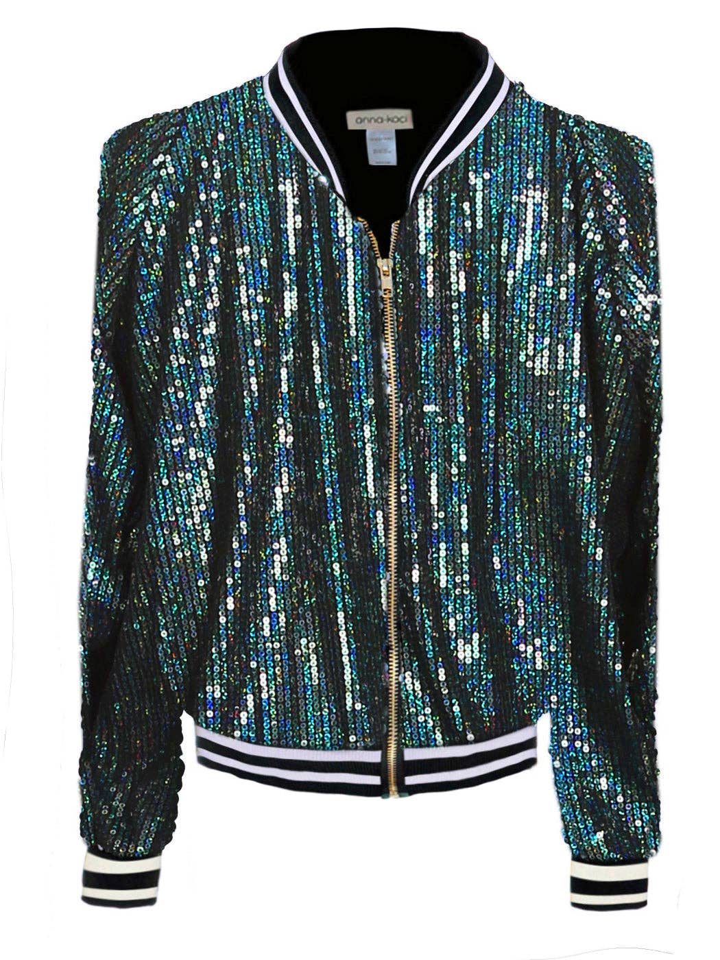 Anna Kaci Wholesale - Wholesale Varsity/Baseball Jacket - Women's - Striped Metallic Sequin Varsity Jacket117