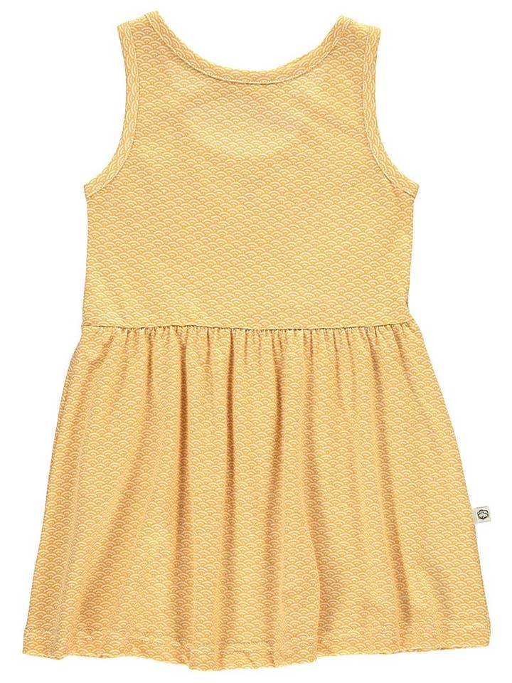 Honigfarbenes Riemchenkleid mit japanischem Aufdruck für den Großhandel von Tiralahilacha