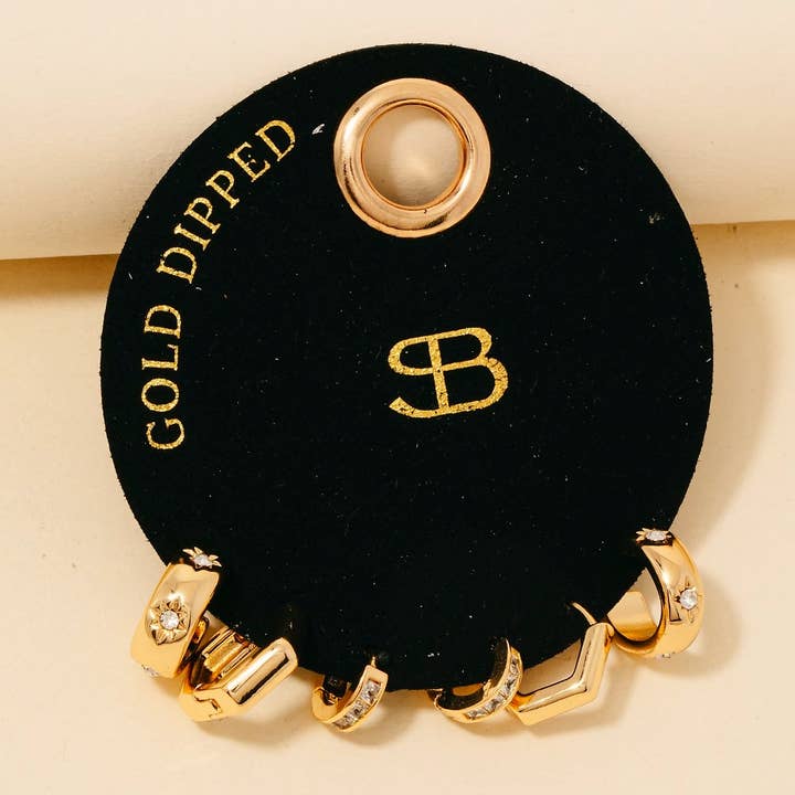 Secret Box Gold Dipped 3 Pair Mixed Cz Hoop Earrings Set for wholesale by Anarchy Street