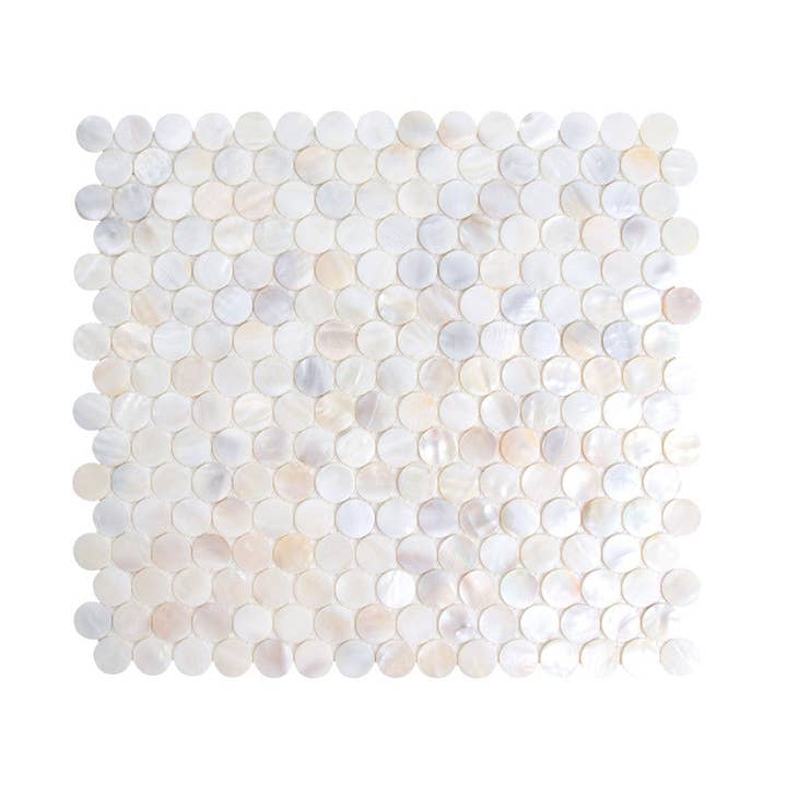 0.8" x 0.8" Mother of Pearl Seashell Penny Round Mosaic Sheet - 10.78 Square Feet Per Carton - Arctic Breeze for wholesale by WS Tiles