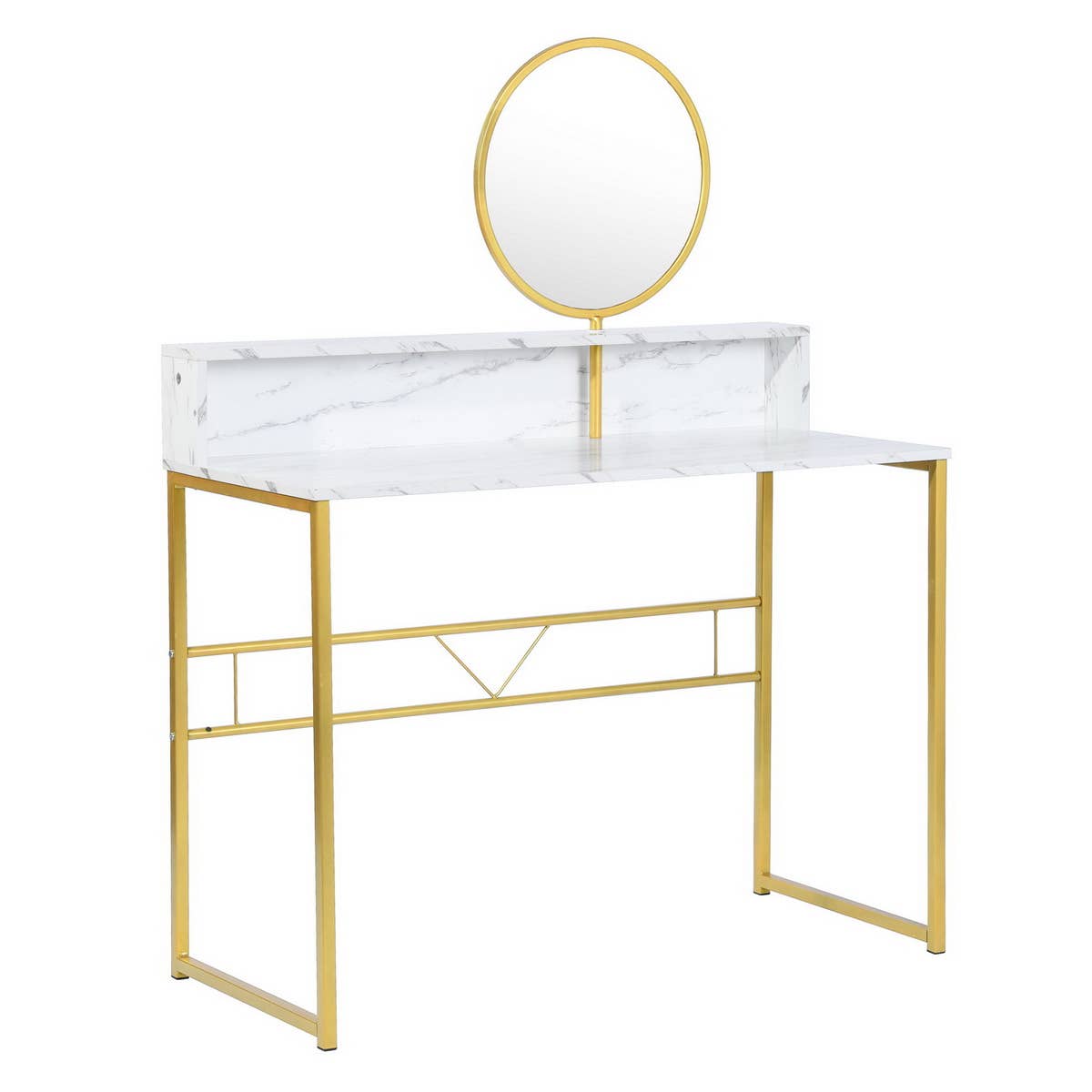 HomeRoots - Wholesale Console Table - 41" White And Gold Faux Marble Vanity Table with Mirror1
