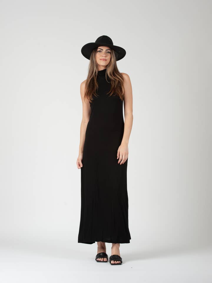 NYD3573D-BAJA KNIT BOHO MAXI DRESS-BLACK for wholesale by Lucca Couture