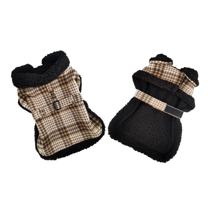 Doggie Design - Wholesale Pet Coat - Dog - Sherpa-Lined Dog Harness Coat - Brown & White Plaid4