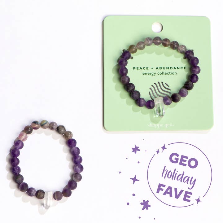 Peace + Abundance Crystal Bead Bracelet 8mm for wholesale by GeoCentral
