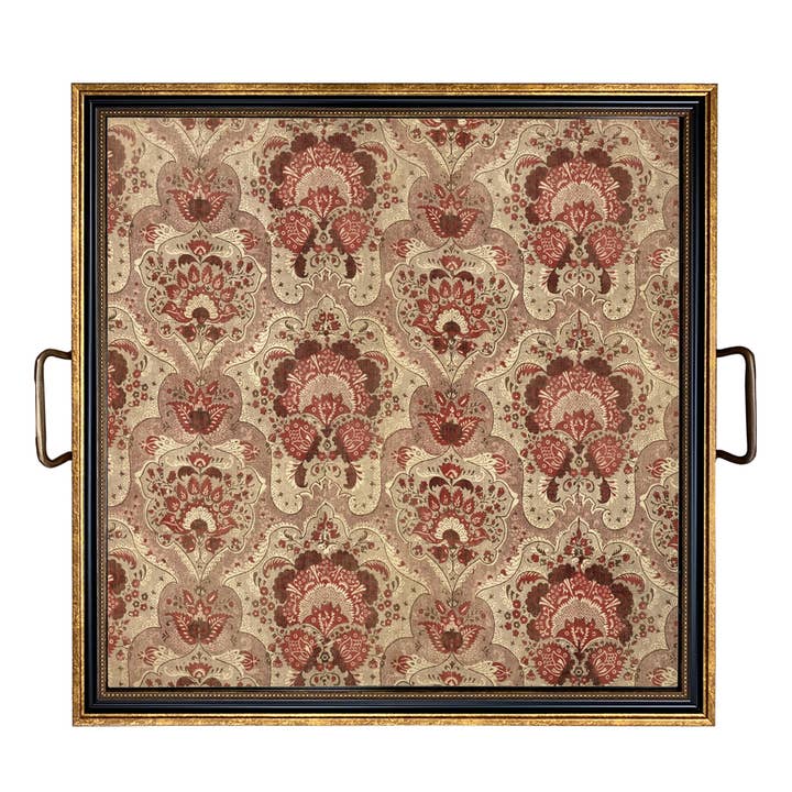 18th C. French Fabric Print Decorative Tray w/ Brass Handles for wholesale by Madison Bay Co. - Historical Home Decor Reproductions