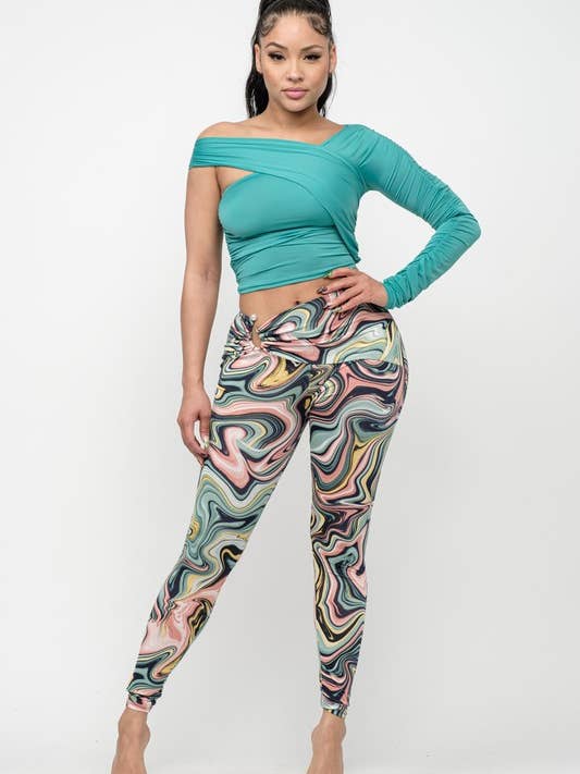 Långt Slv Wrap Crop Top W Print Byxset för wholesale av Belita Collection