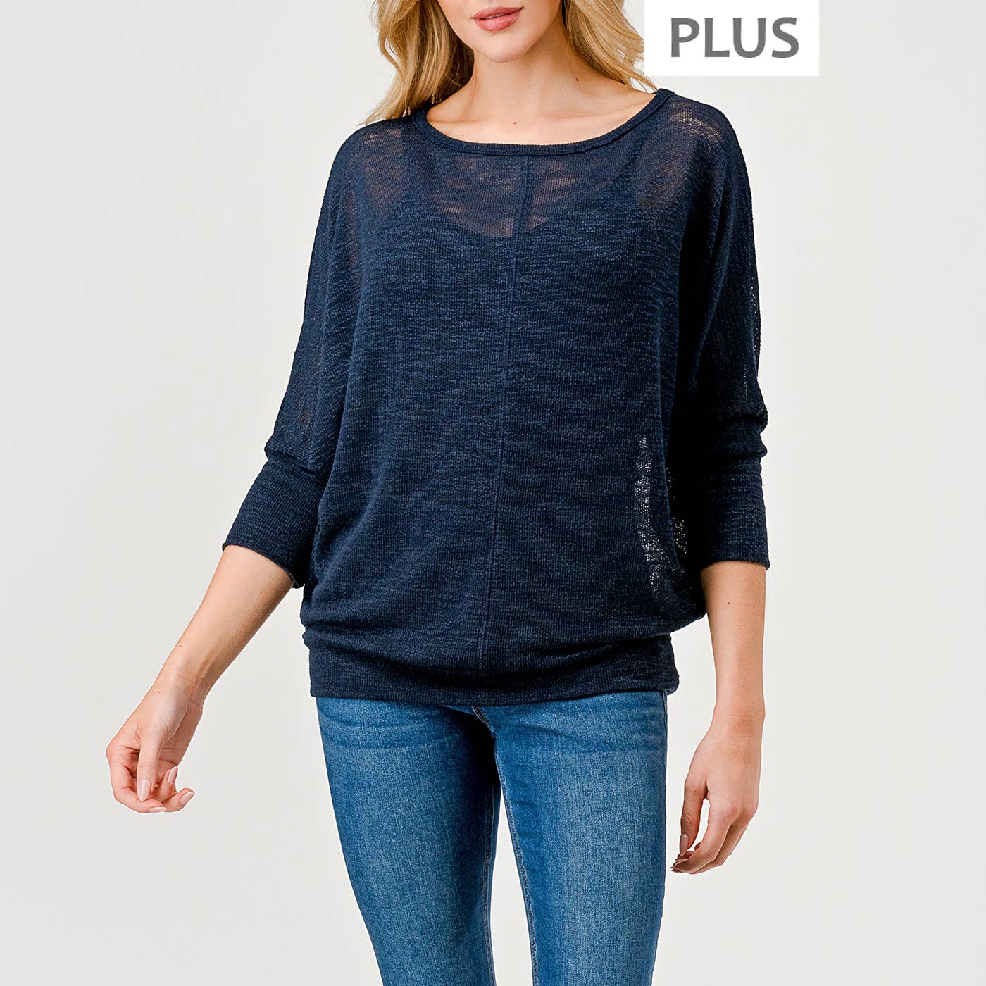 Heimious - Vente Haut en maille – femme - Haut à manches 3/4 à texture flammée à manches Dolman, grande taille, T813-PL6