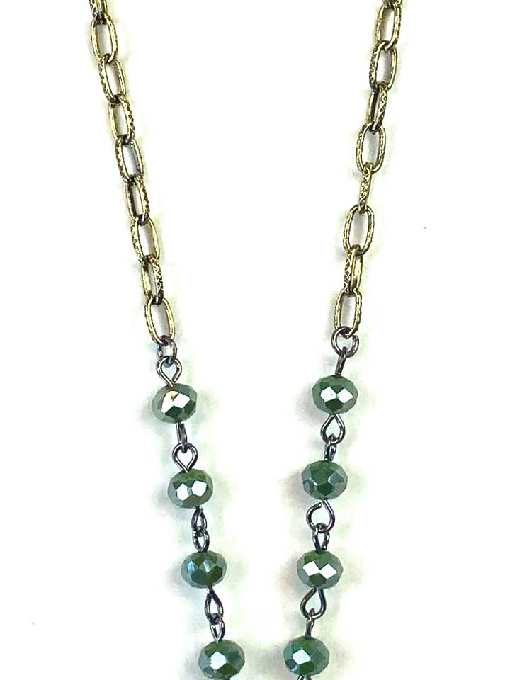 NK-Short Rosaried & Lime Coin Drop Pendant Necklace for wholesale by Lost & Found Trading