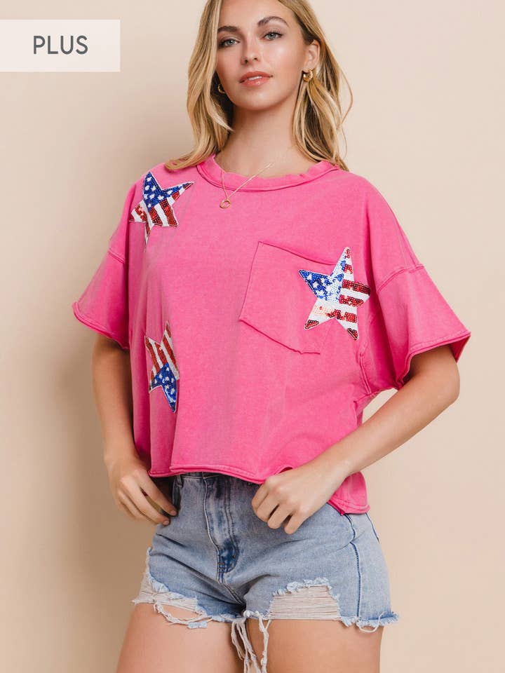 Camiseta con estampado de lentejuelas Plus Flag Star para venta al por mayor de Oddi