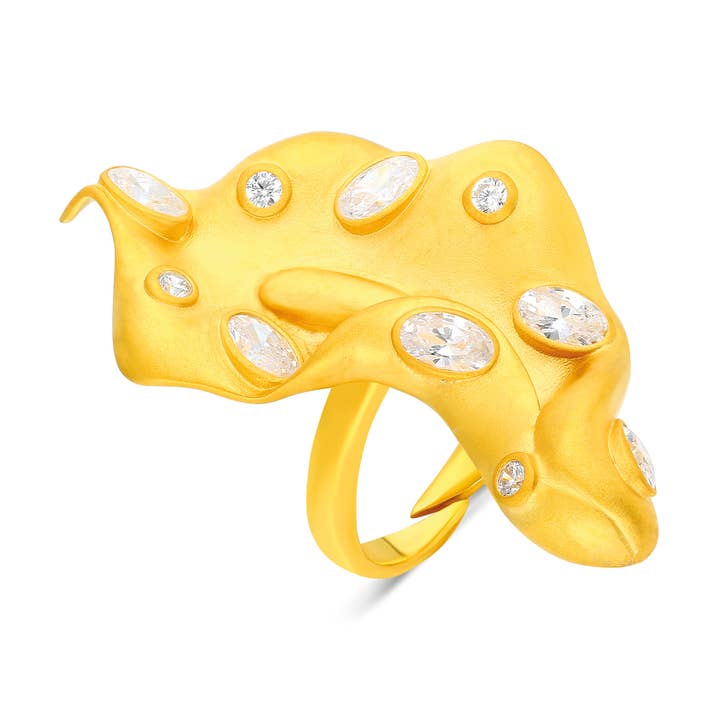 Bague Feuille avec Diamente - Blanc pour la vente par JCM London