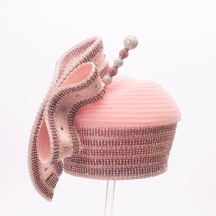 Crystal-Embellished Sculpted Couture Pillbox Hat | AJ895Y for wholesale by KaKyCo