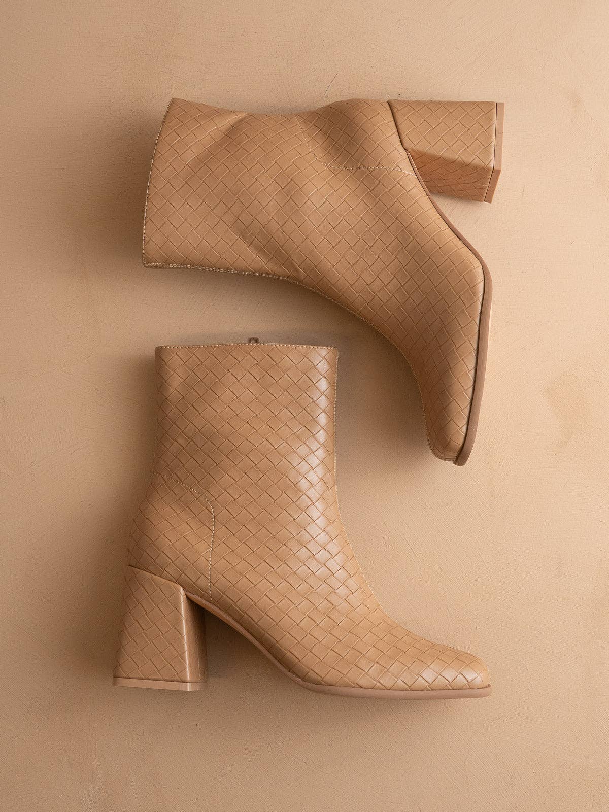 The Demi | Camel Woven Block Heel Ankle Boot for wholesale on Faire4