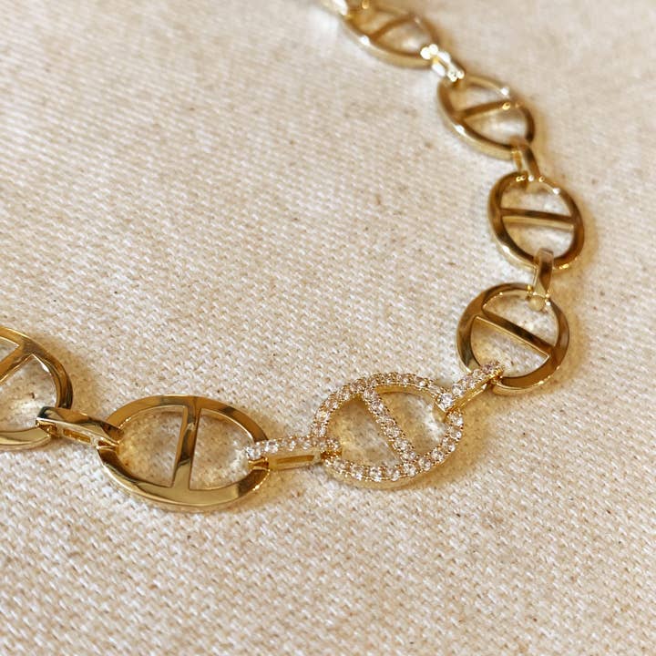 GoldFi - Wholesale Link & Chain Bracelet - Fancy Mariner Bracelet Cubic Zirconia Detail