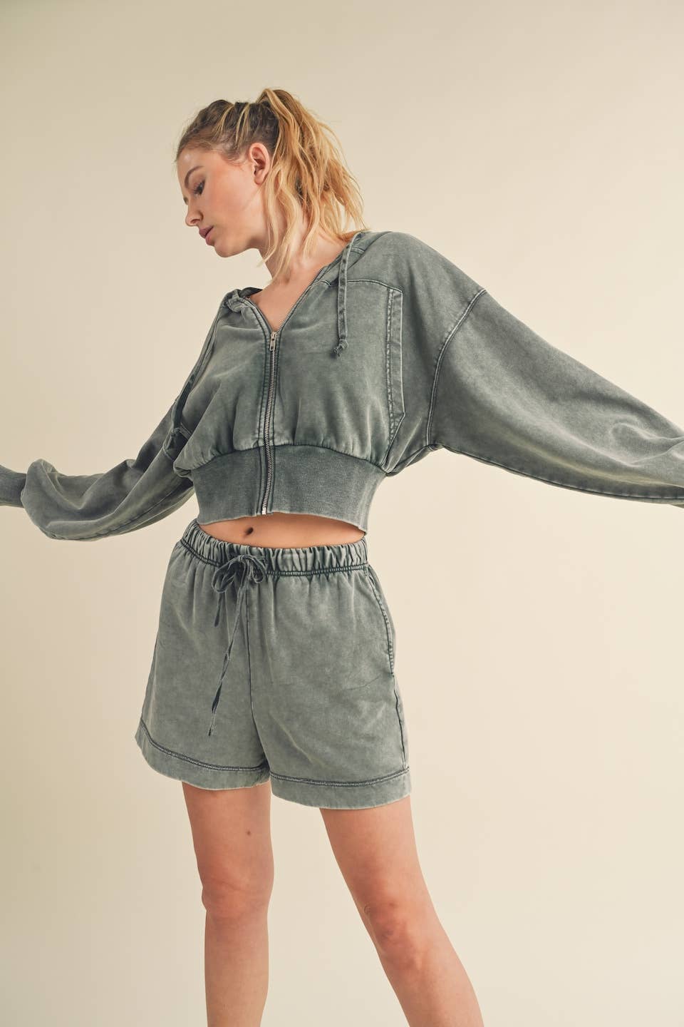 KIMBERLY C - Wholesale Hoodie - Women's - Mineral Wash Zip-Up Hoodie2