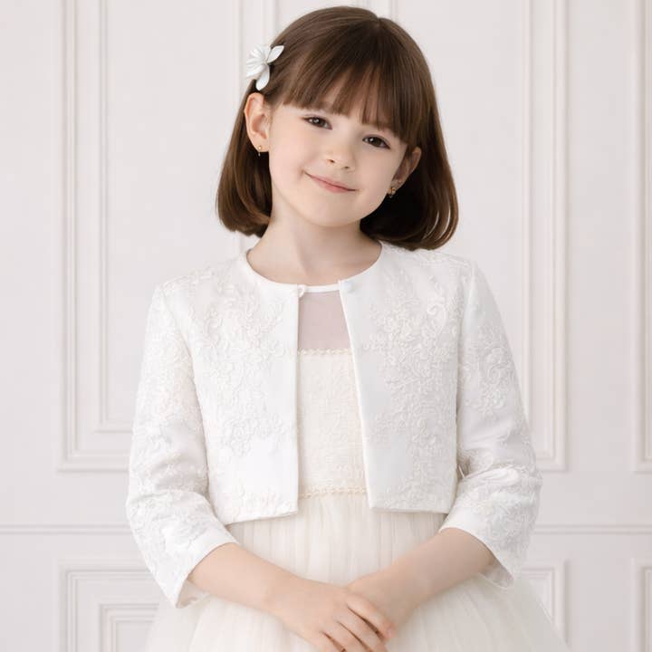 Bolero per la Prima Comunione con Pizzo, Giacca Elegante per Ragazze per la vendita all'ingrosso da parte di Bajabella