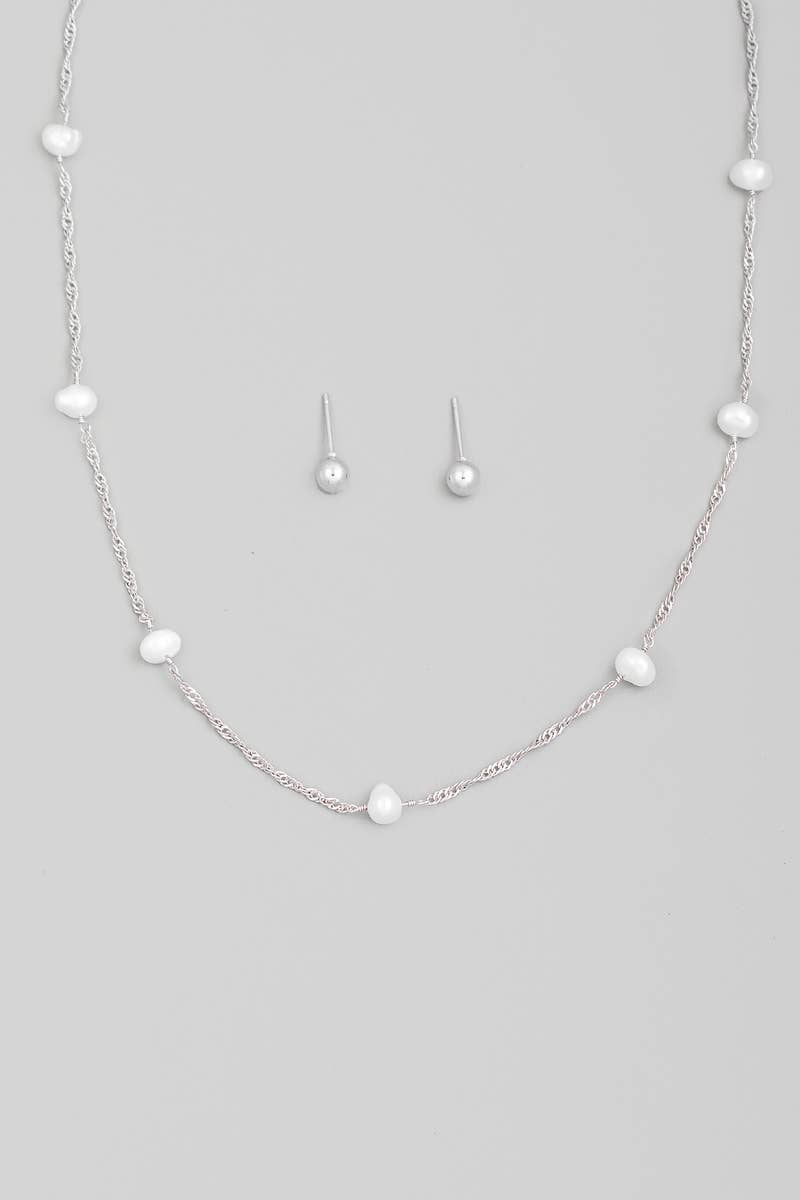 The Looks by Fame Accessories - Wholesale Jewelry Set - Pearly Bead Dainty Chain Necklace Set3