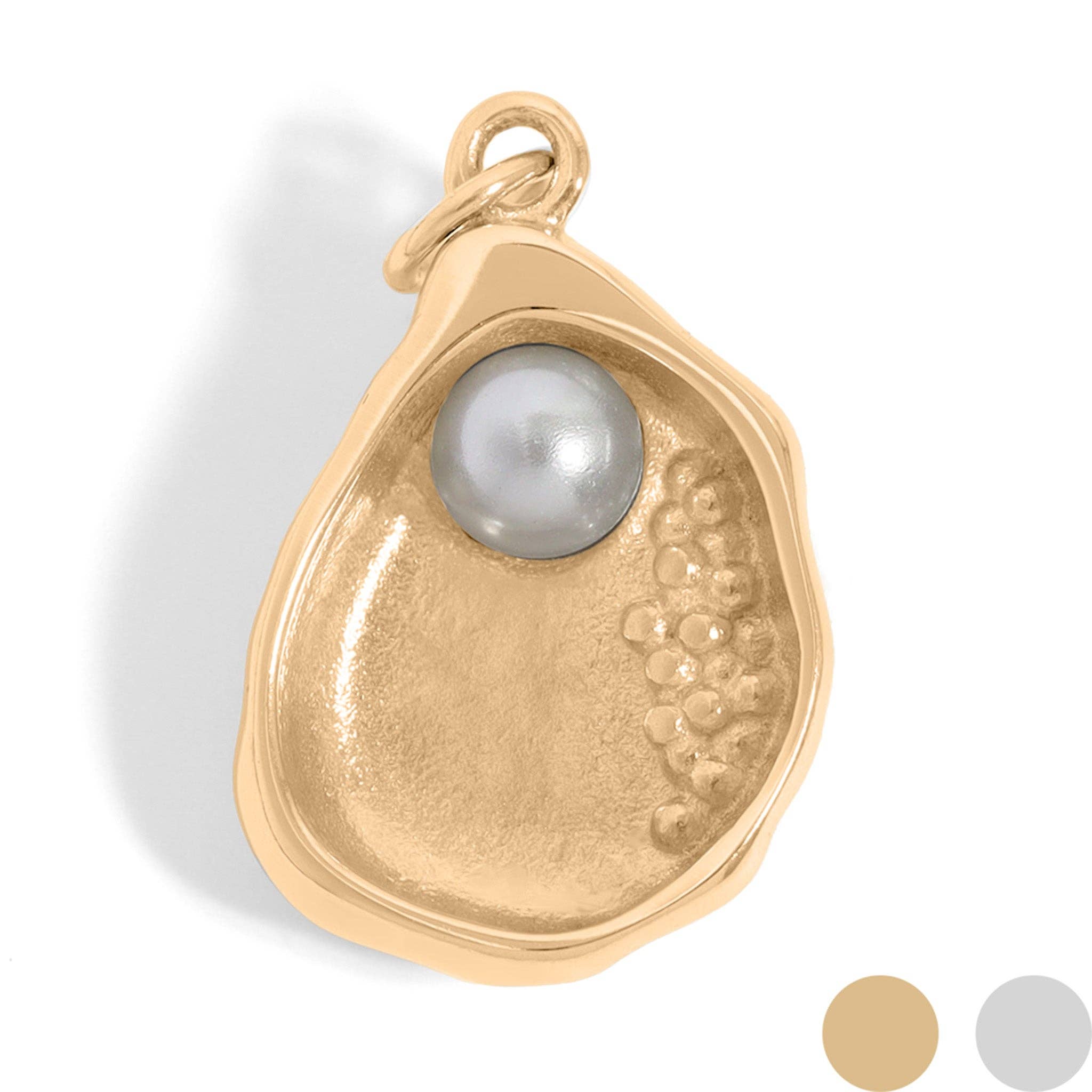 WJW - Wholesale Individual Charm/Pendant - 18K Gold PVD Stainless Steel Shell Charm with Pearl2