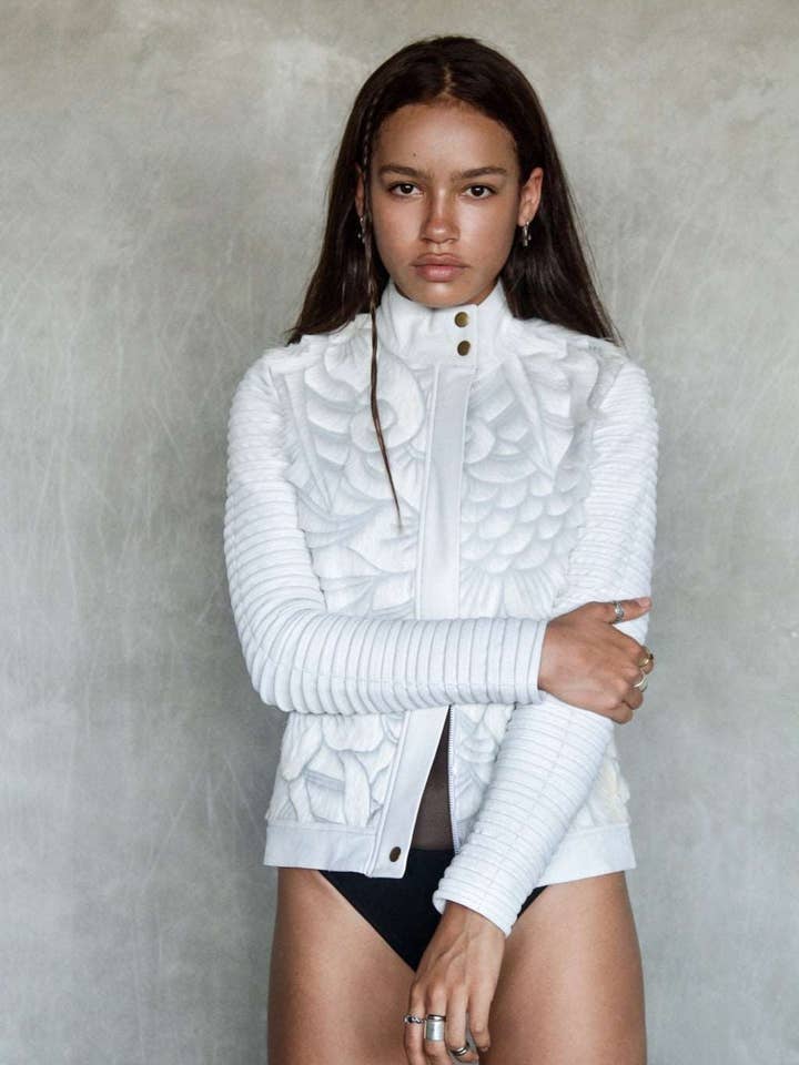 Chaqueta Motera de Cuero Barroca - Blanca para venta al por mayor de Rocky Rafaela