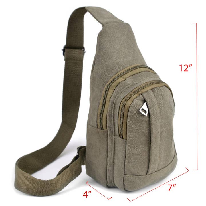 Selini New York - Wholesale Crossbody Bag - Unisex - Olive Crossbody Canvas Sling Bag Backpack