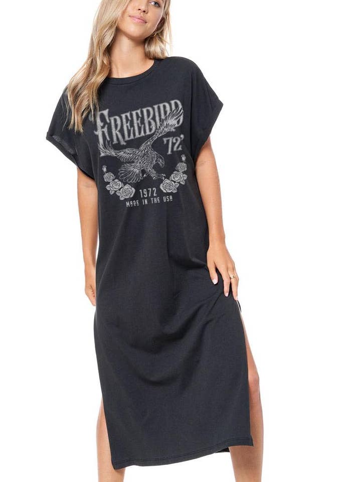 Free Bird 72 Vintage Graphic Maxi Dress Top for wholesale by Zutter