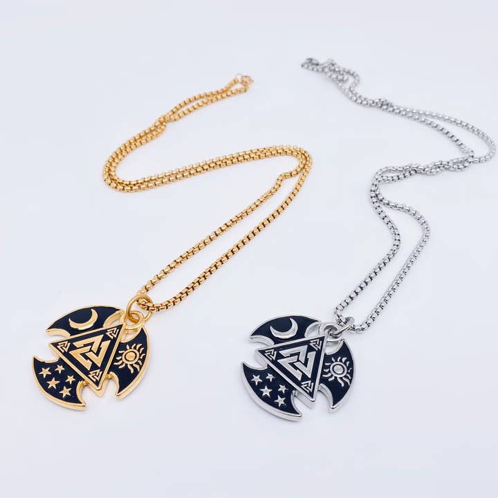 Mio Queena - Wholesale Pendant/Charm Necklace - Valknut Sun Moon Stars Trinity Tomahawk Necklace - MJ/MNP
