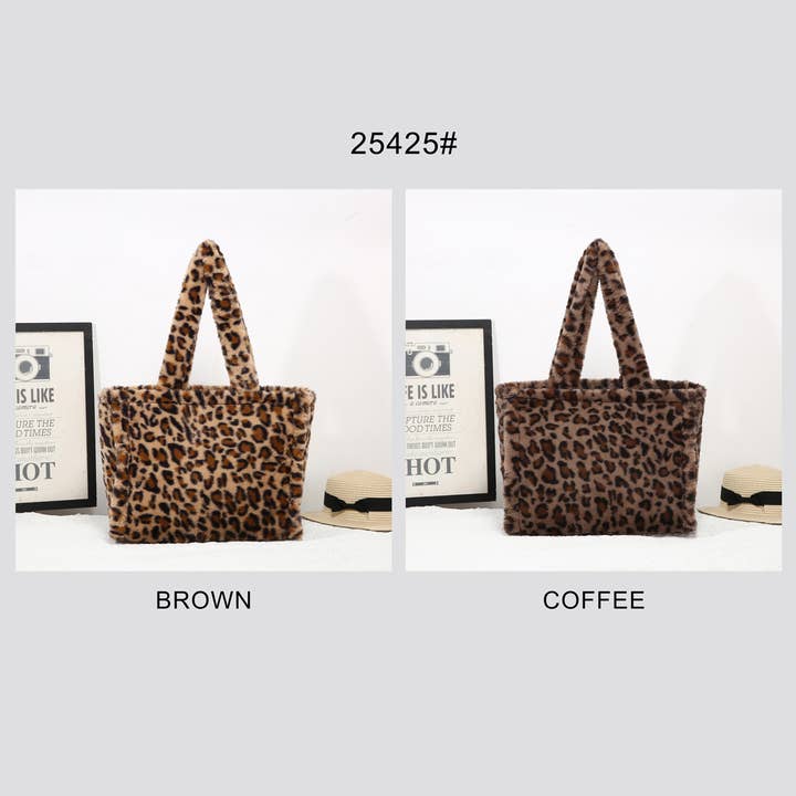 House of Milano - Wholesale Tote Bag - Women's - 25425 Leopard Print Faux Fur Tote Bag2