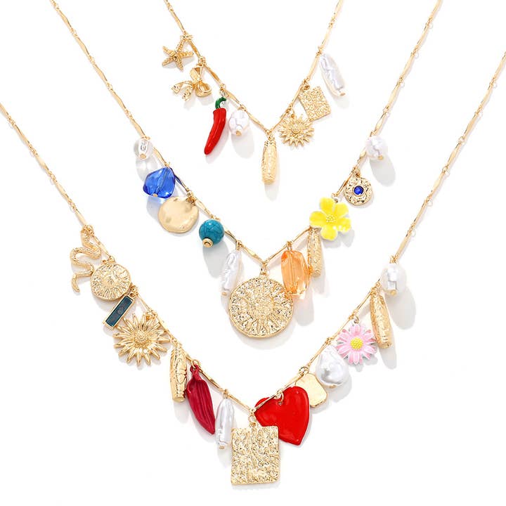 Colorful Cute multi-layered necklace, casual style stacked clavicle c for wholesale on Faire