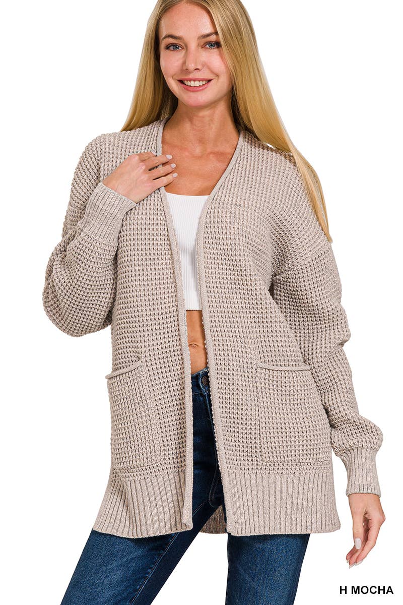 42POPS – Engroshandel Cardigan - Dame – ,,,..Lav Gauge Vaffel Åben Cardigan Sweater37
