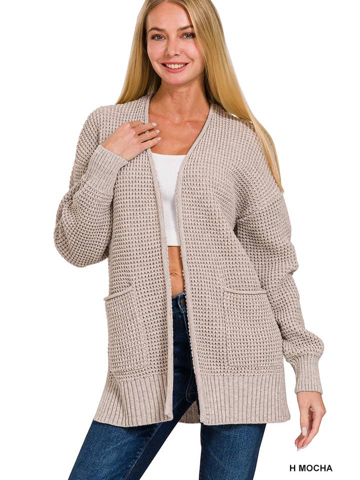 42POPS - Vendita all'ingrosso Cardigan - Donna - Cardigan aperto a maglia bassa a nido d'ape20