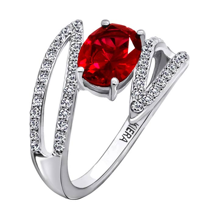 Simulated Gem with Pave Petal Cross Over Ring for wholesale by Diamonbliss