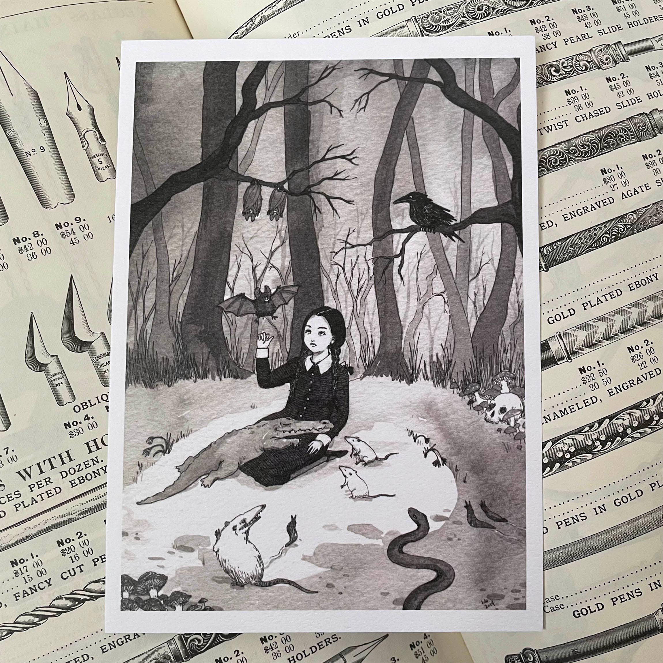 Stupid Animal Shop - Wholesale Art Print - Wednesday's Menagerie - 5x7" Addam's Family Print1