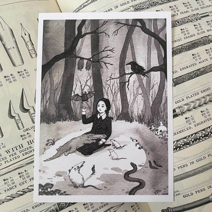 Stupid Animal Shop - Wholesale Art Print - Wednesday's Menagerie - 5x7" Addam's Family Print1