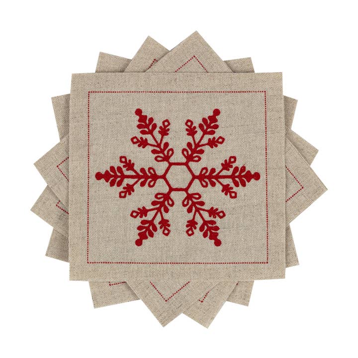 Natural Snowflake Linen Cocktail Napkins - 50x for wholesale by Five Star Napkins Inc.