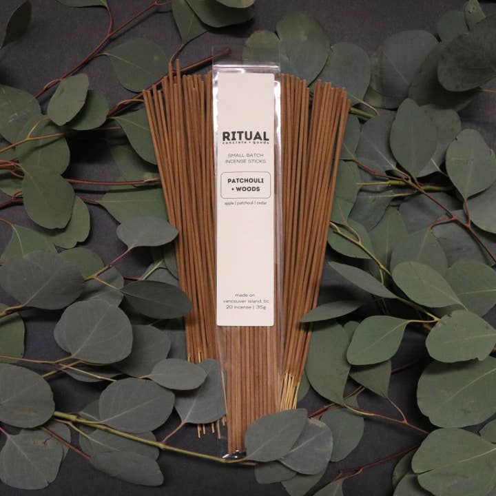 Patchouli + Woods Small Batch Incense for wholesale by Ritual Concrete + Goods